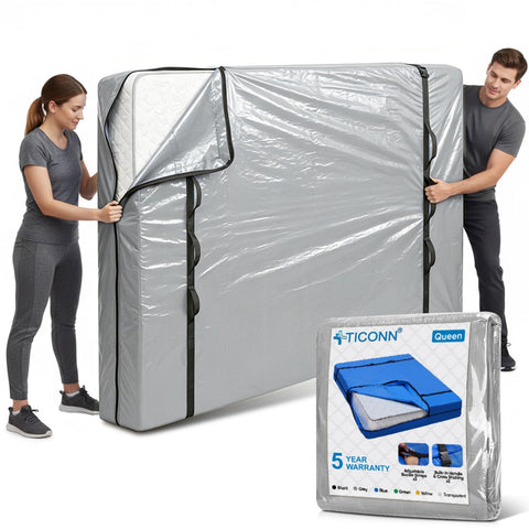 TICONN queen mattress bag with full-around handle for easy moving and storage.