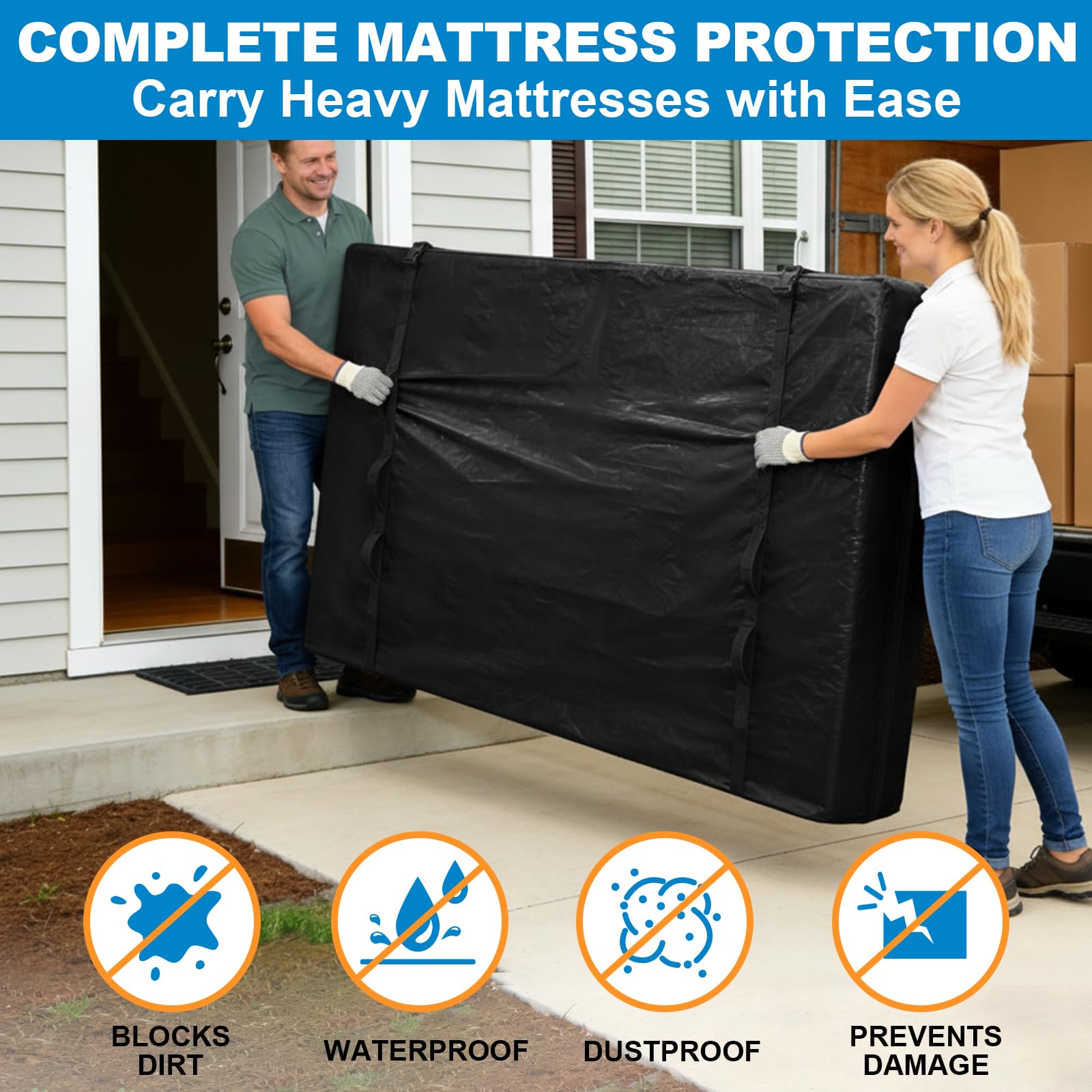 TICONN water-resistant tarpaulin protects mattress from dust
