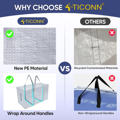 TICONN water-resistant fabric bag ideal for moving and storage.