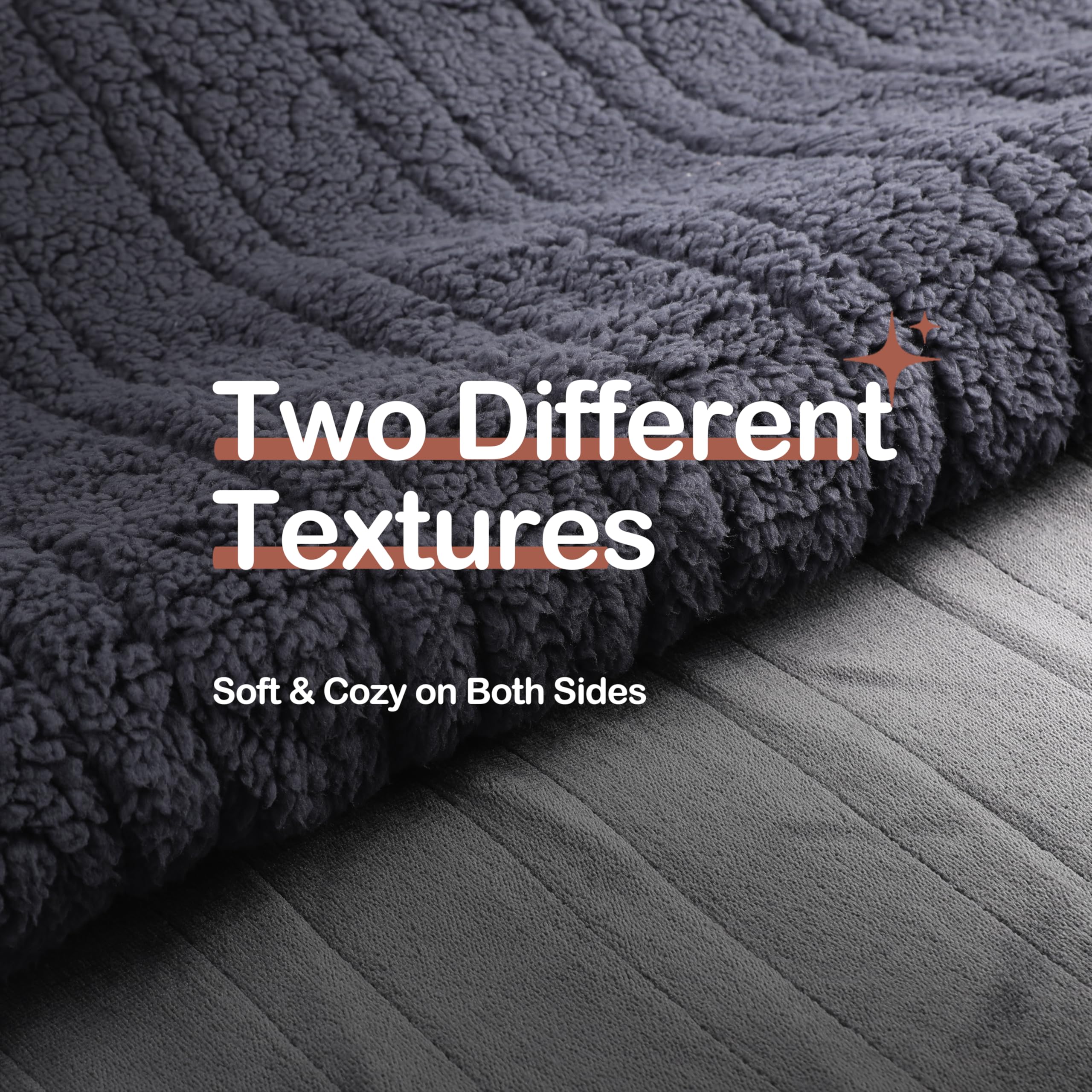 TICOO dual-sided microplush and sherpa fabric offers luxurious, two-surface comfort.