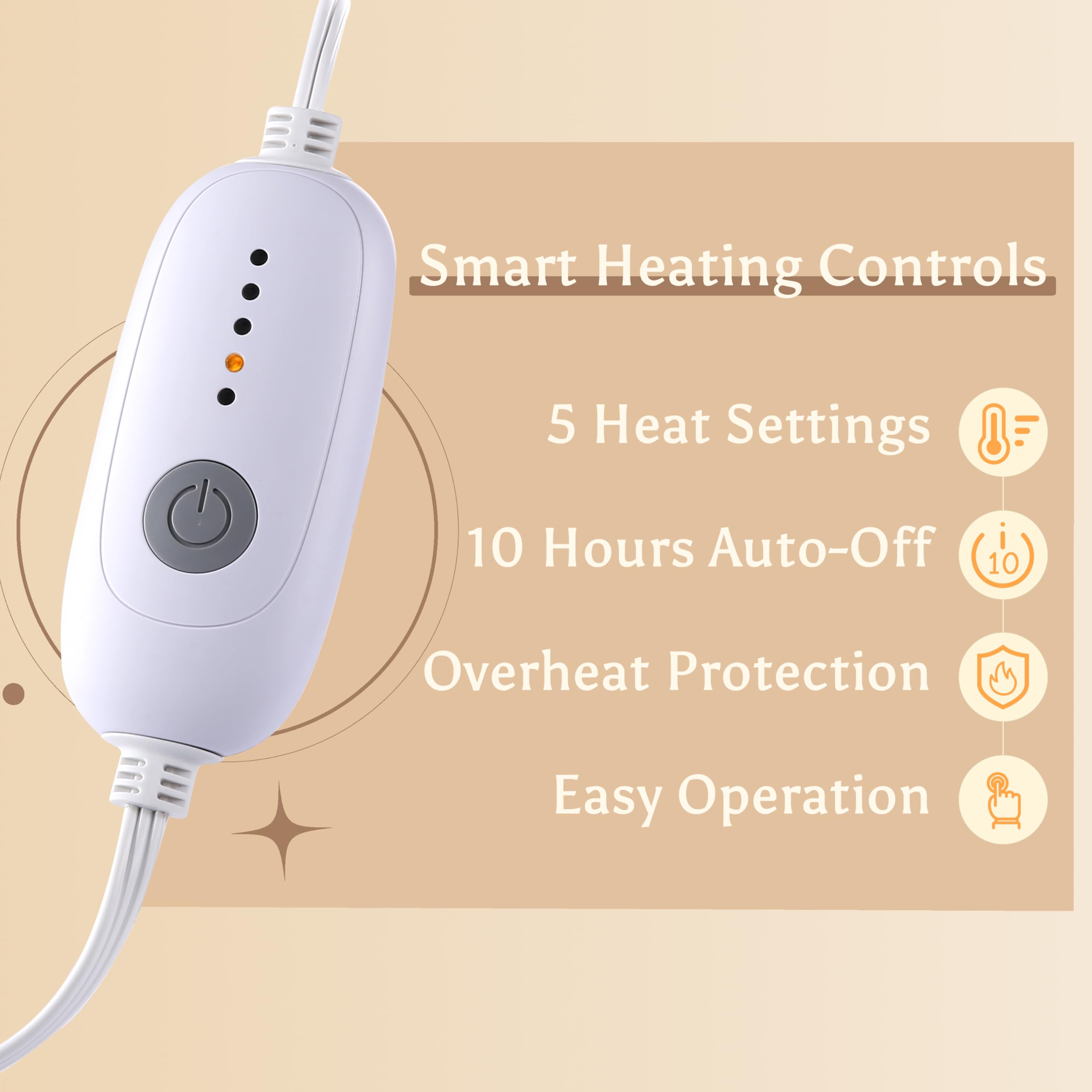 TICOO heated blanket highlighting overheat protection for safe lounging