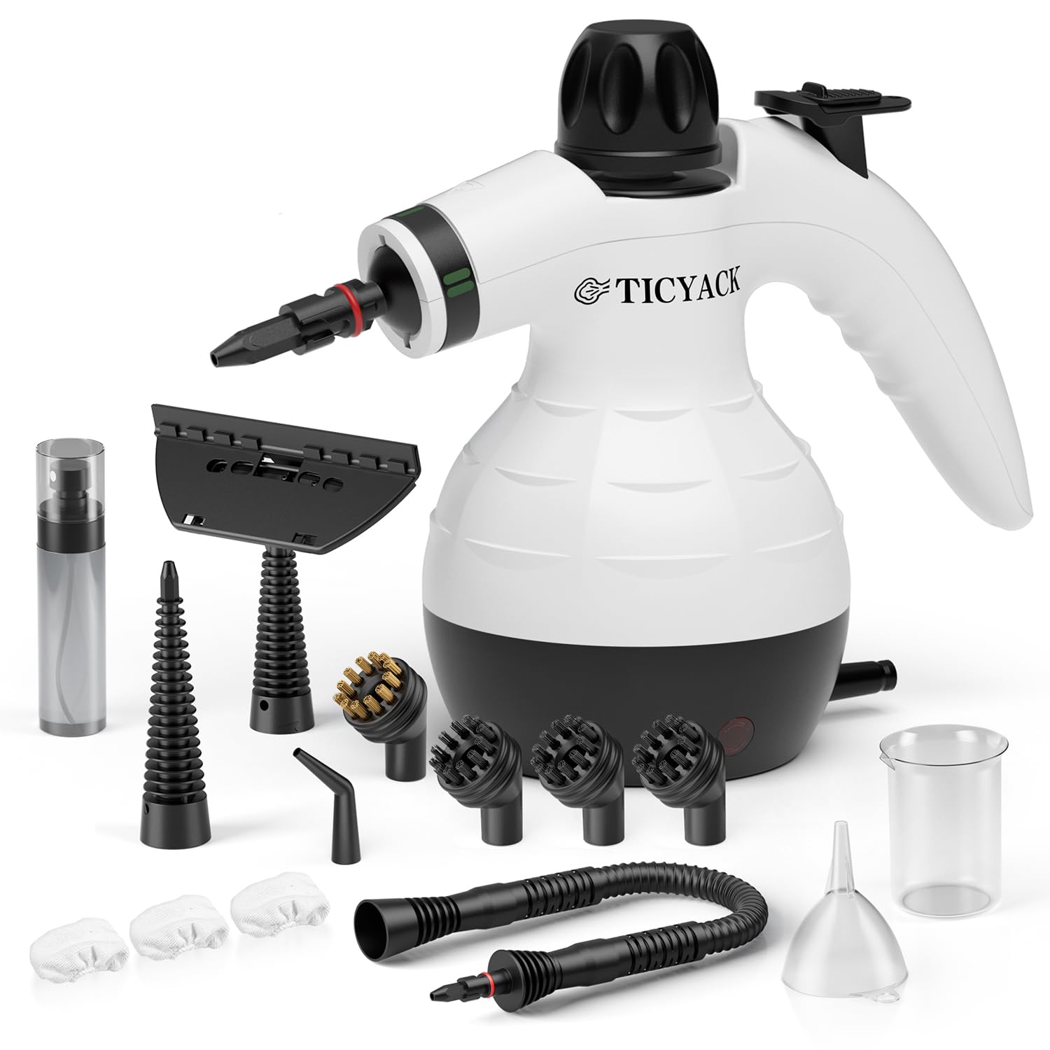 TICYACK handheld steam cleaner with 350ml tank for quick, chemical-free cleaning.
