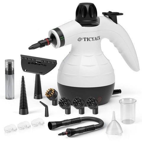 TICYACK handheld steam cleaner with 350ml tank for quick, chemical-free cleaning.