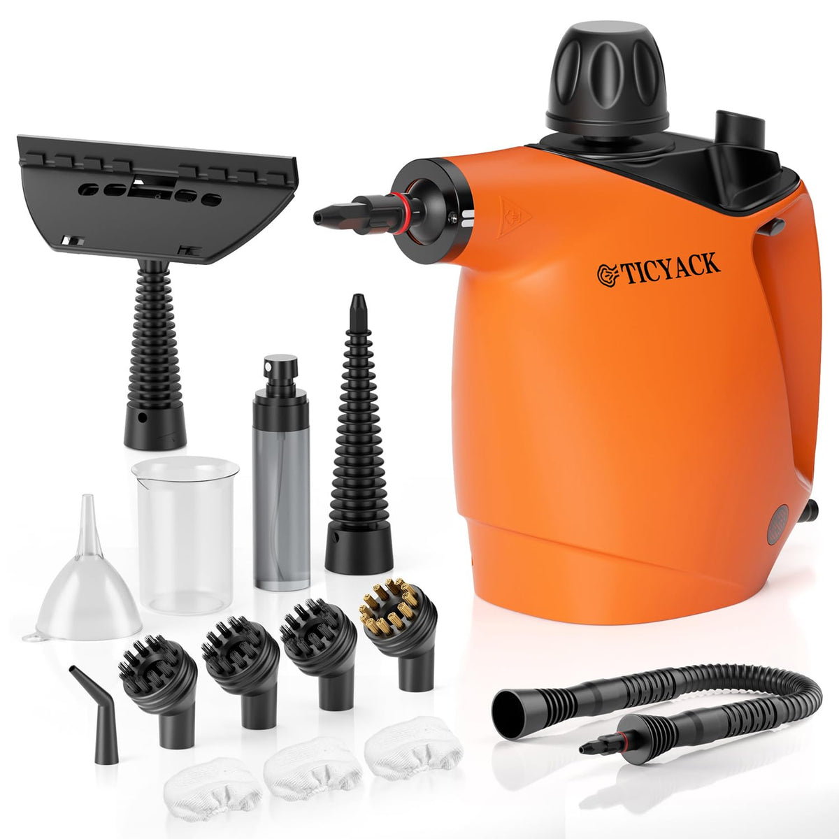 TICYACK Handheld Steam Cleaner front view shows quick, chemical-free cleaning