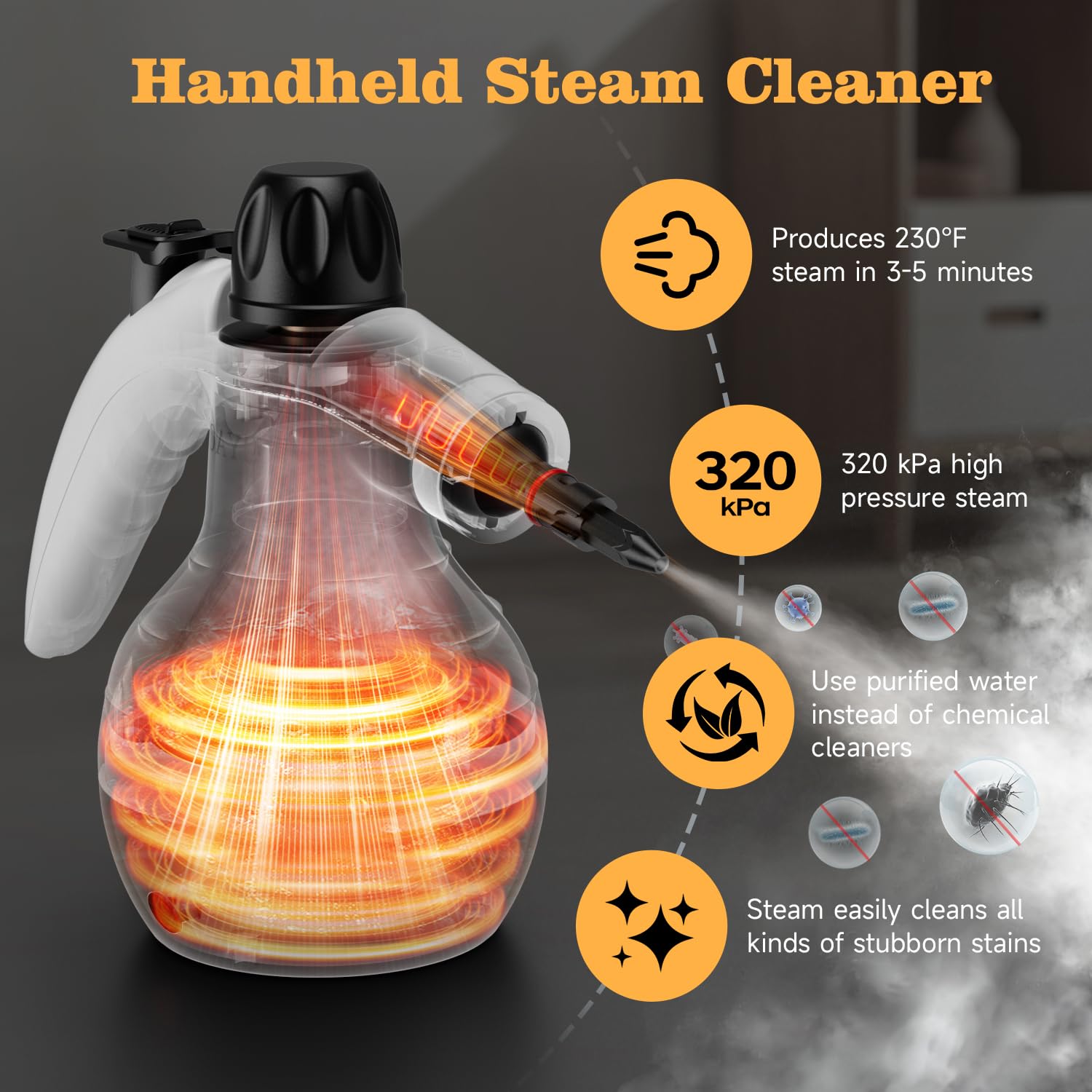 TICYACK steam cleaner with 16-piece kit for versatile hard-to-reach cleaning.