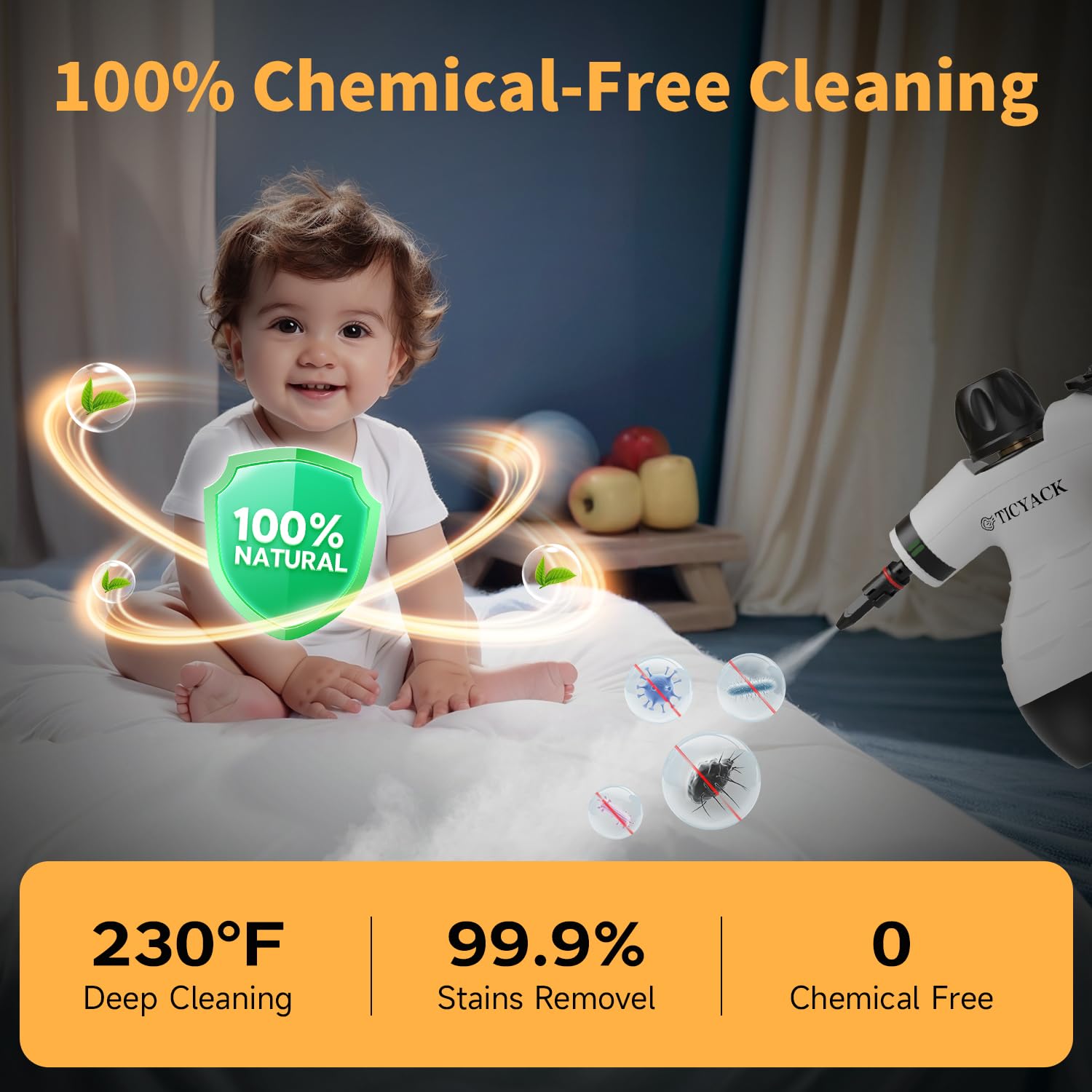 Long 9.8 ft cord lets you clean across rooms.