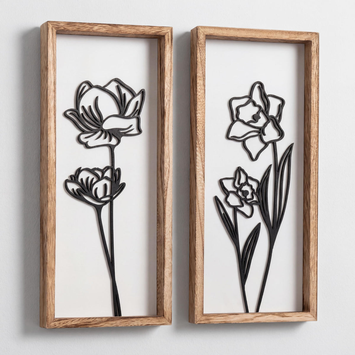 Tide and Tales 3D floral cutout artwork in black and white adds wall texture.