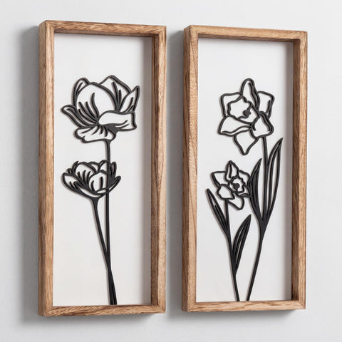 Tide and Tales 3D floral cutout artwork in black and white adds wall texture.