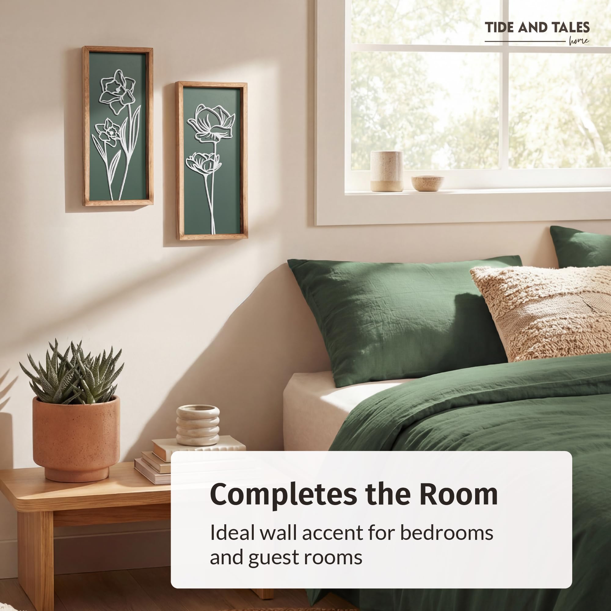 Tide and Tales 3D floral green wall art bathroom setup