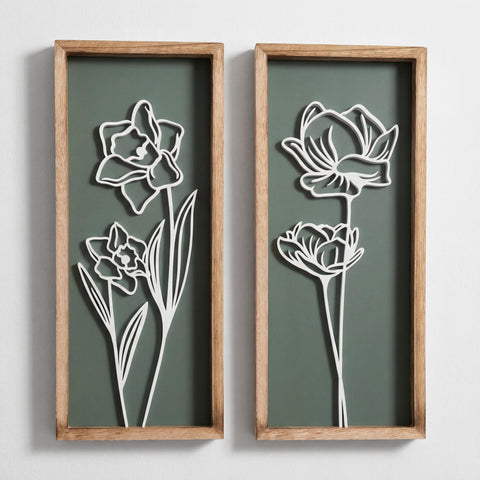 Tide and Tales 3D floral green wall art set texture for living spaces