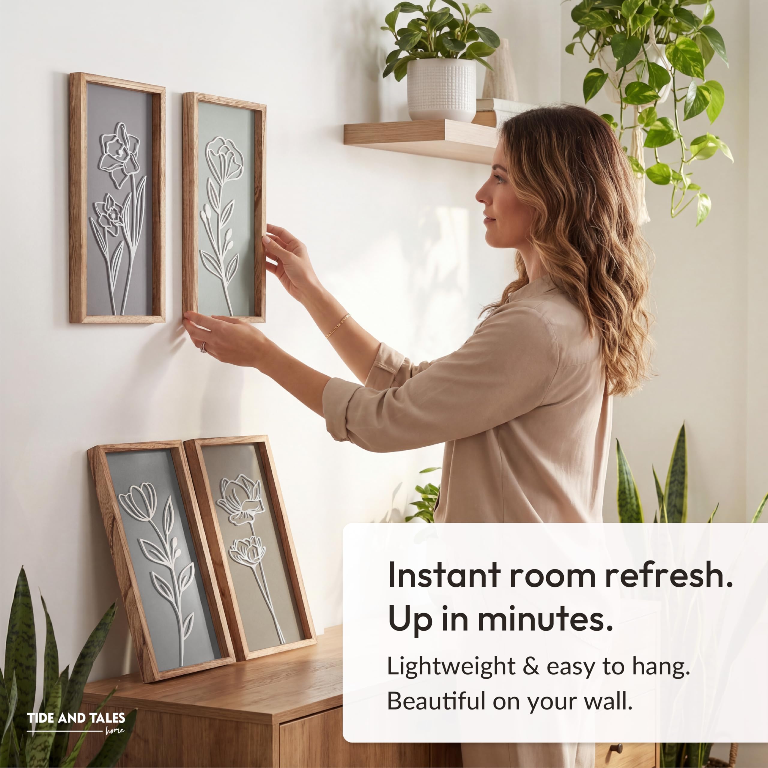 Tide and Tales 3D floral wall decor suits bedrooms for a gentle, nature-inspired aesthetic.