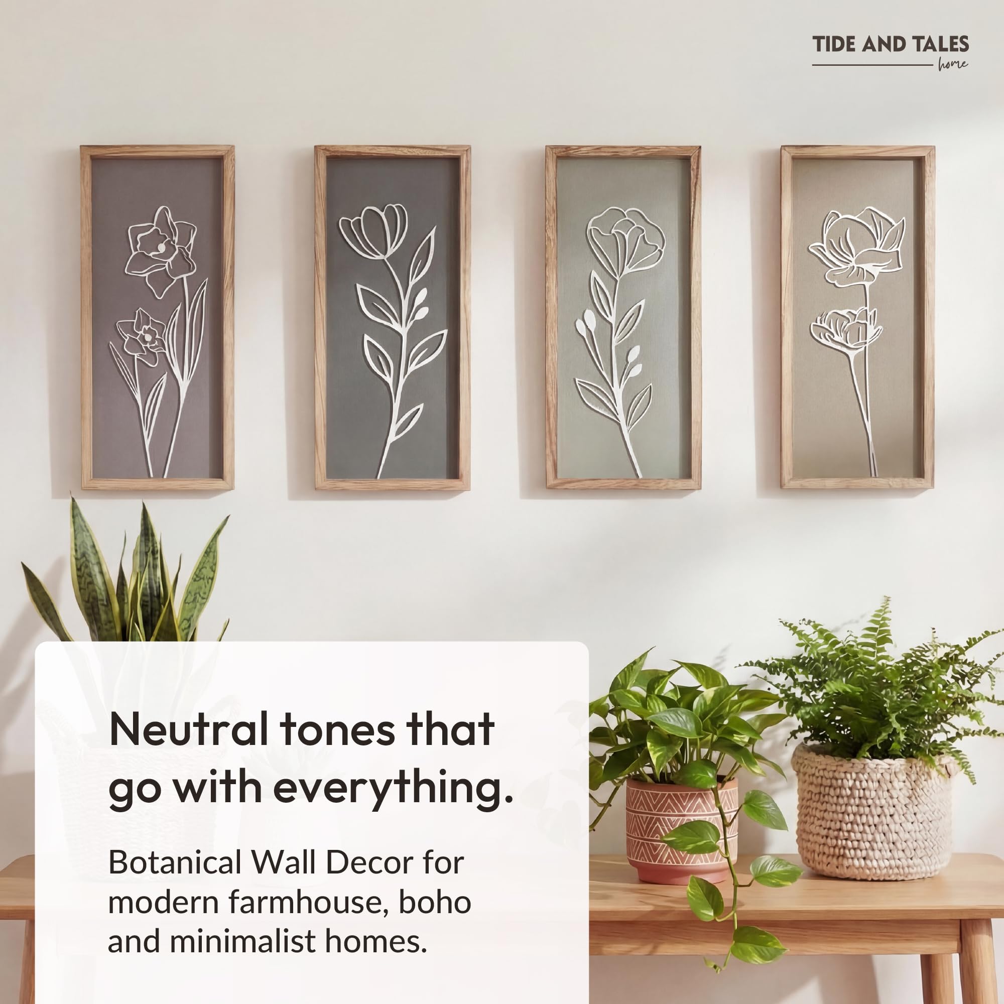 Sets of four offer balanced, coordinated wall arrangements for living spaces.