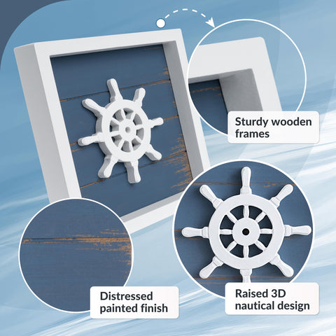 Tide and Tales 3D nautical wall decor set with blue finish suits beach interiors.