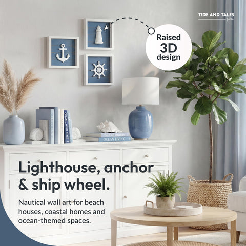 Tide and Tales 3D nautical lighthouse wall decor brightens seaside-inspired spaces.