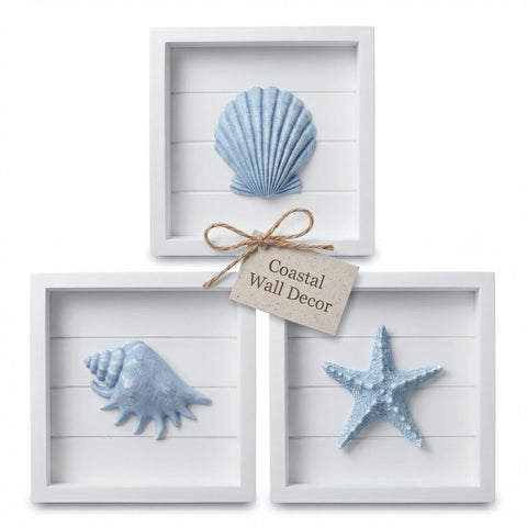 Tide and Tales three-piece coastal art brings texture and depth to interiors.