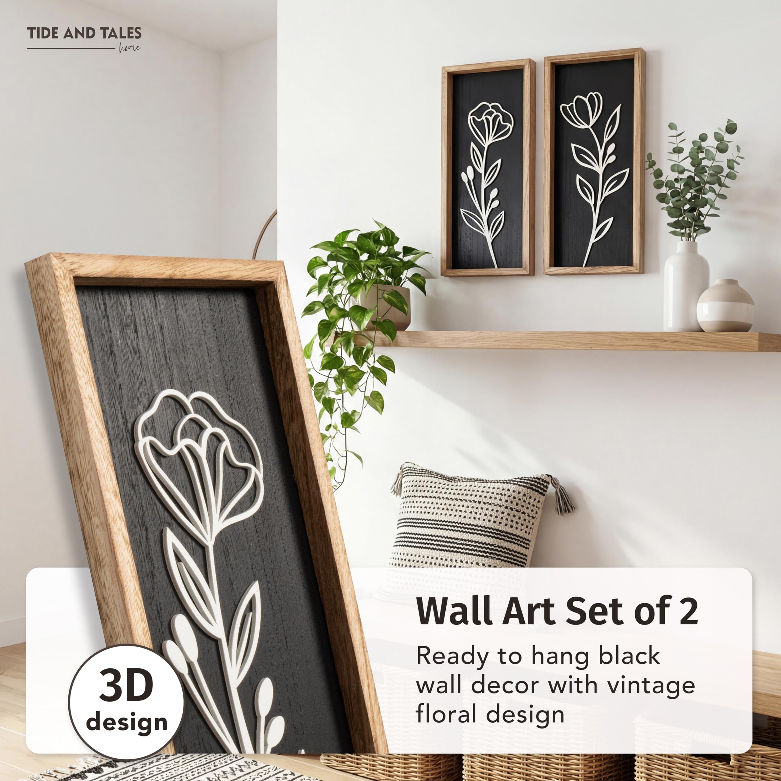 Tide and Tales 3D vintage black cutout right frame enhances moody wall appeal