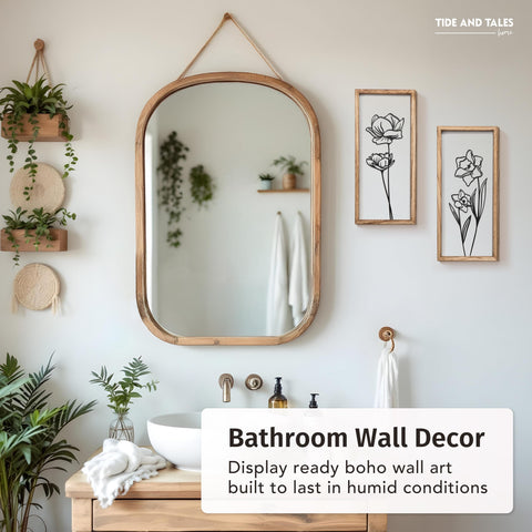 Durable wooden frames provide sturdy, long-lasting decor for humid rooms.