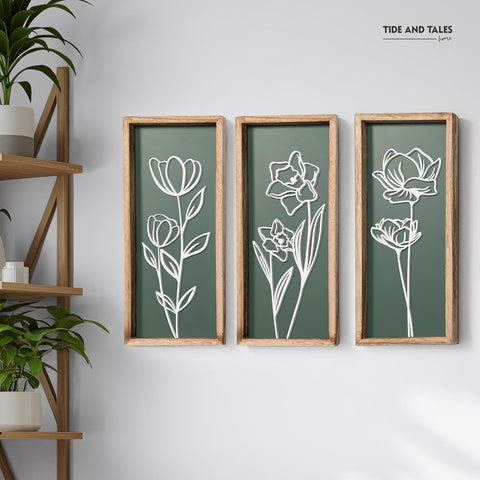 Tide and Tales 3-piece wall art creates a cohesive focal point.