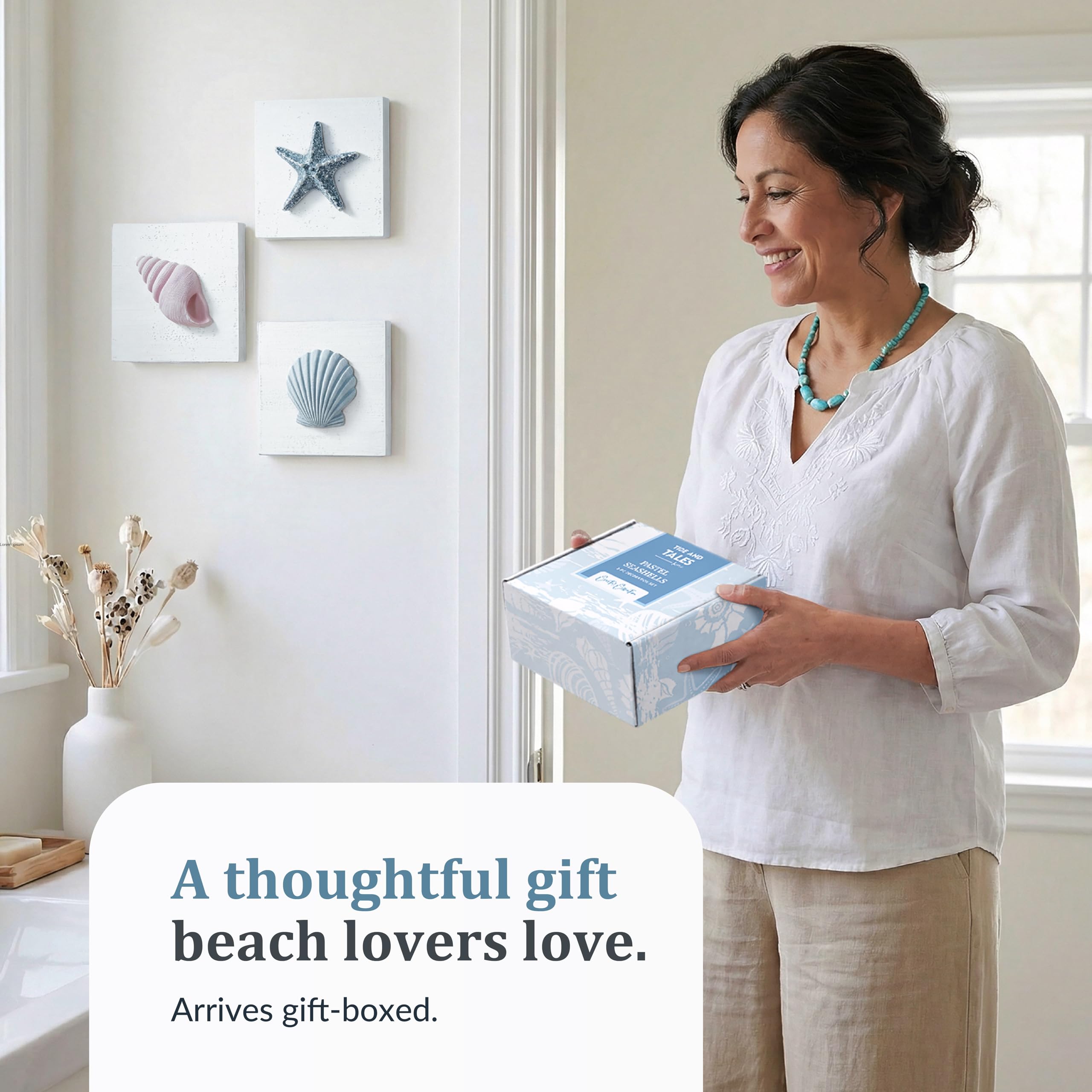 Tide and Tales gift boxed seashell plaques perfect for thoughtful beach gifts