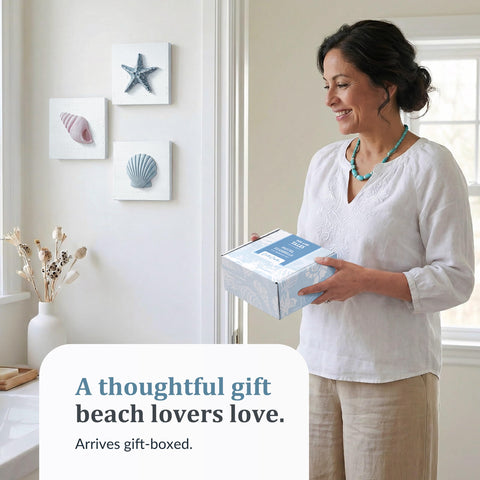 Tide and Tales gift boxed seashell plaques perfect for thoughtful beach gifts