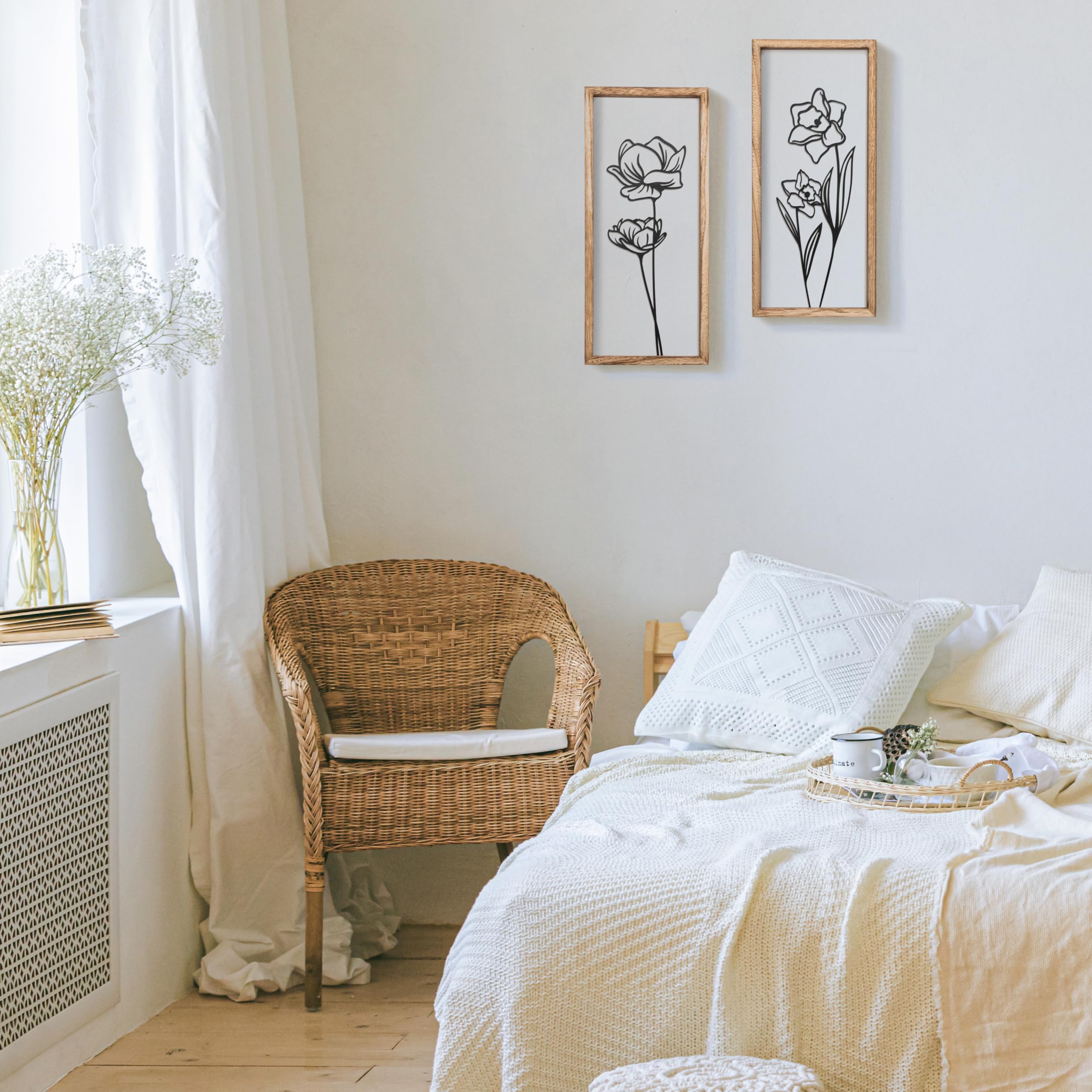 Pairing the two pieces creates balanced, eye-catching wall arrangements.