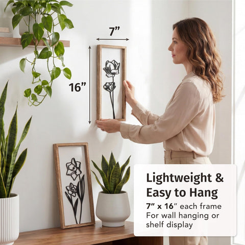 Two-piece set ready-to-hang with included hardware for quick decorating.