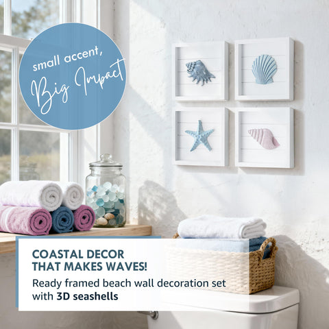 Tide and Tales scallop shell wall art with 3D texture enhances living spaces