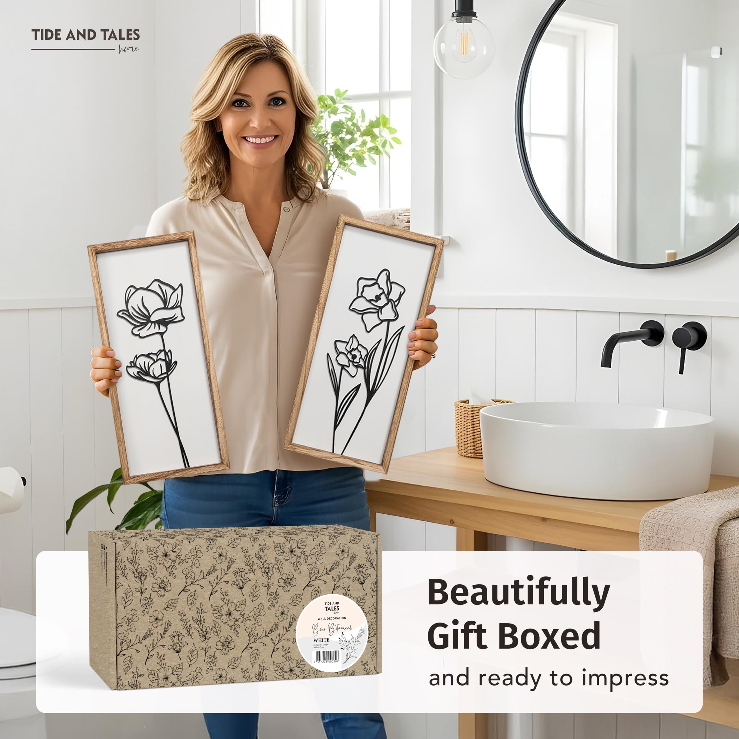 Versatile two-piece wall art ideal for bathrooms, kitchens, offices.