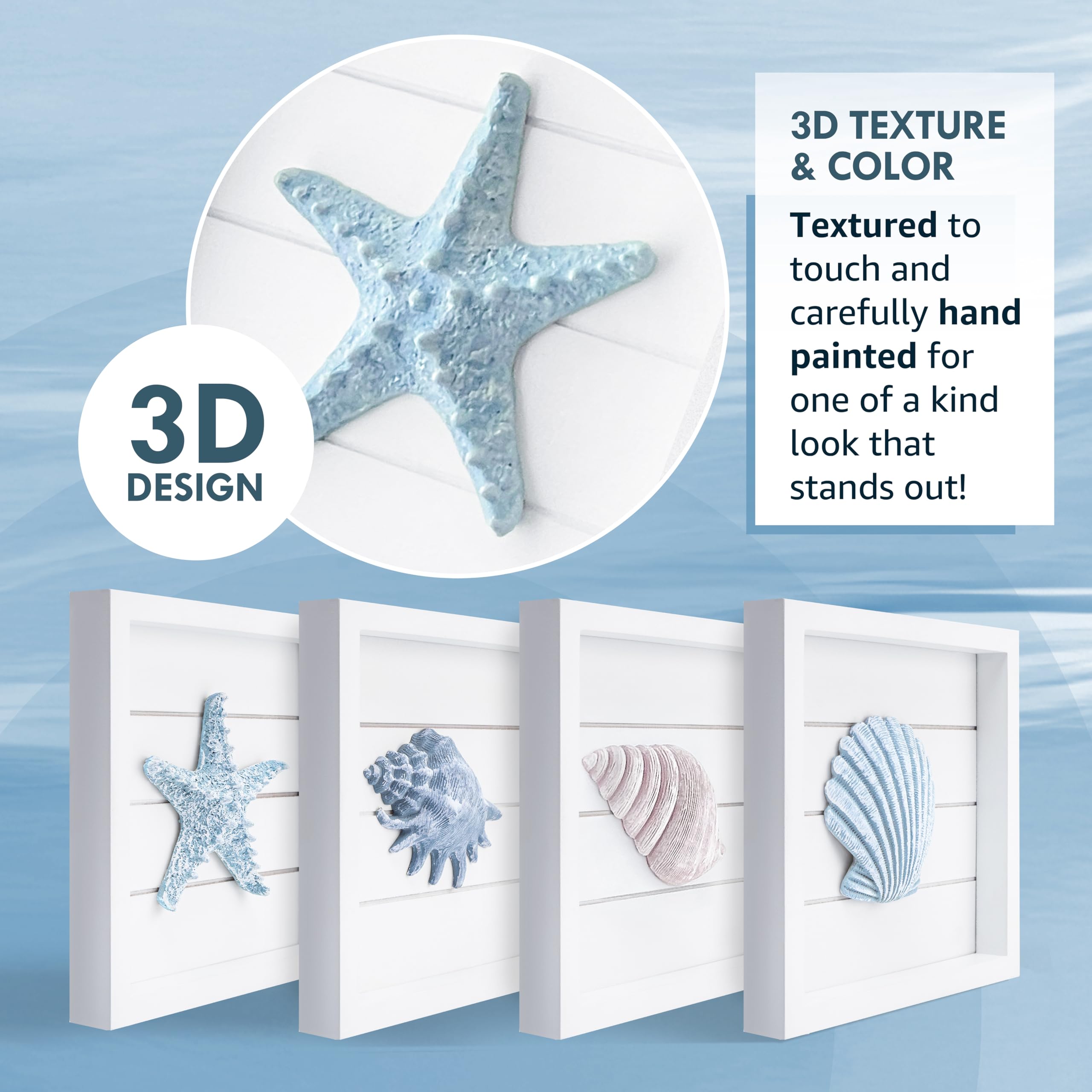 Tide and Tales white wood frame decor suits coastal bathrooms and bedrooms