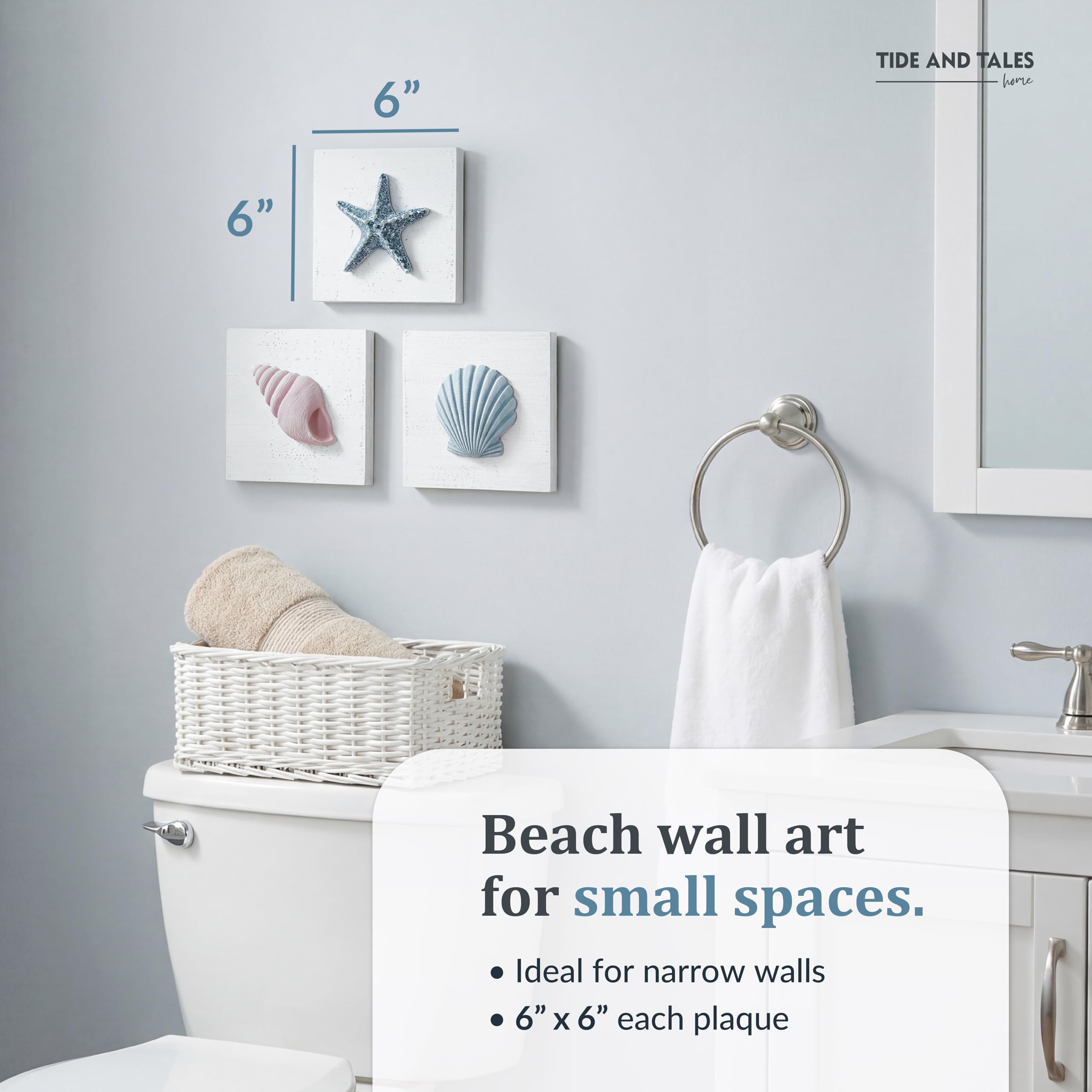 Tide and Tales whitewashed wood back wall plaques for rustic coastal styling