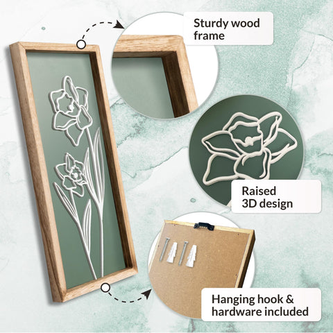 Tide and Tales 3D floral green wall art wood frame quality closeup