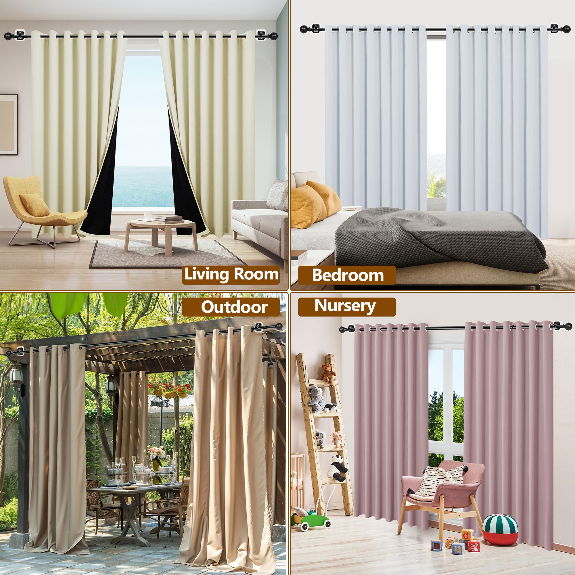 Tidisort 2-pack curtain rods ready for multiple rooms