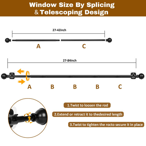 Tidisort telescoping and fixed length rod set extended to fit windows