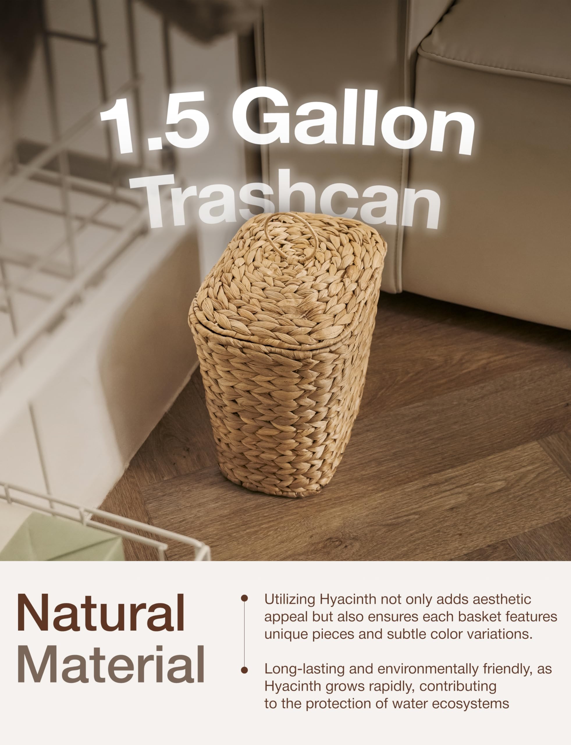 Tidita 1.5-gallon basket fits under sinks and vanities, saving space.