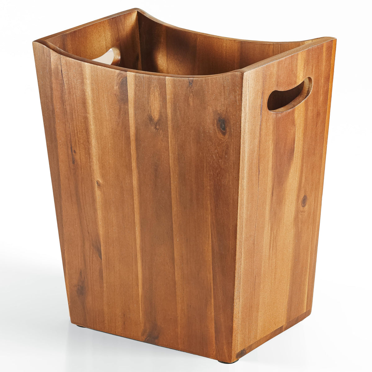 Tidita acacia wood bin with natural grain, a decorative bathroom wastebasket.