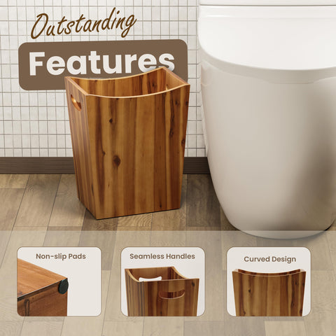 Tidita acacia wood bin placed in a compact bathroom corner to save space.