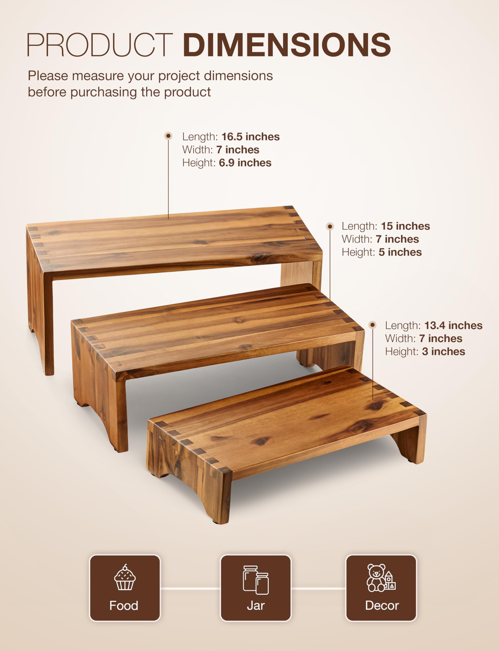 Tidita Acacia wood risers bottom tier 13.4 in for charcuterie boards.