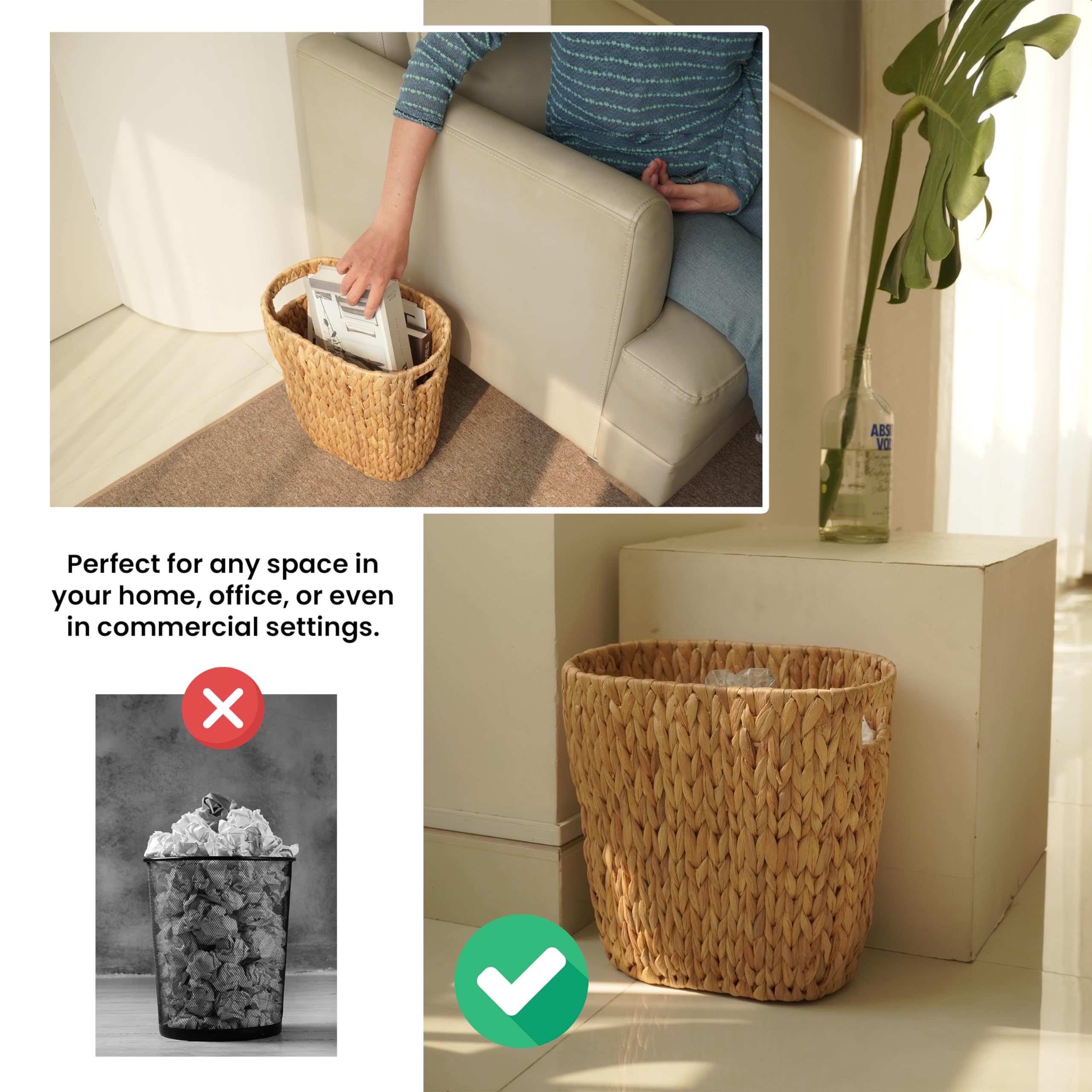 Tidita bathroom waste basket with built-in handle for easy transport
