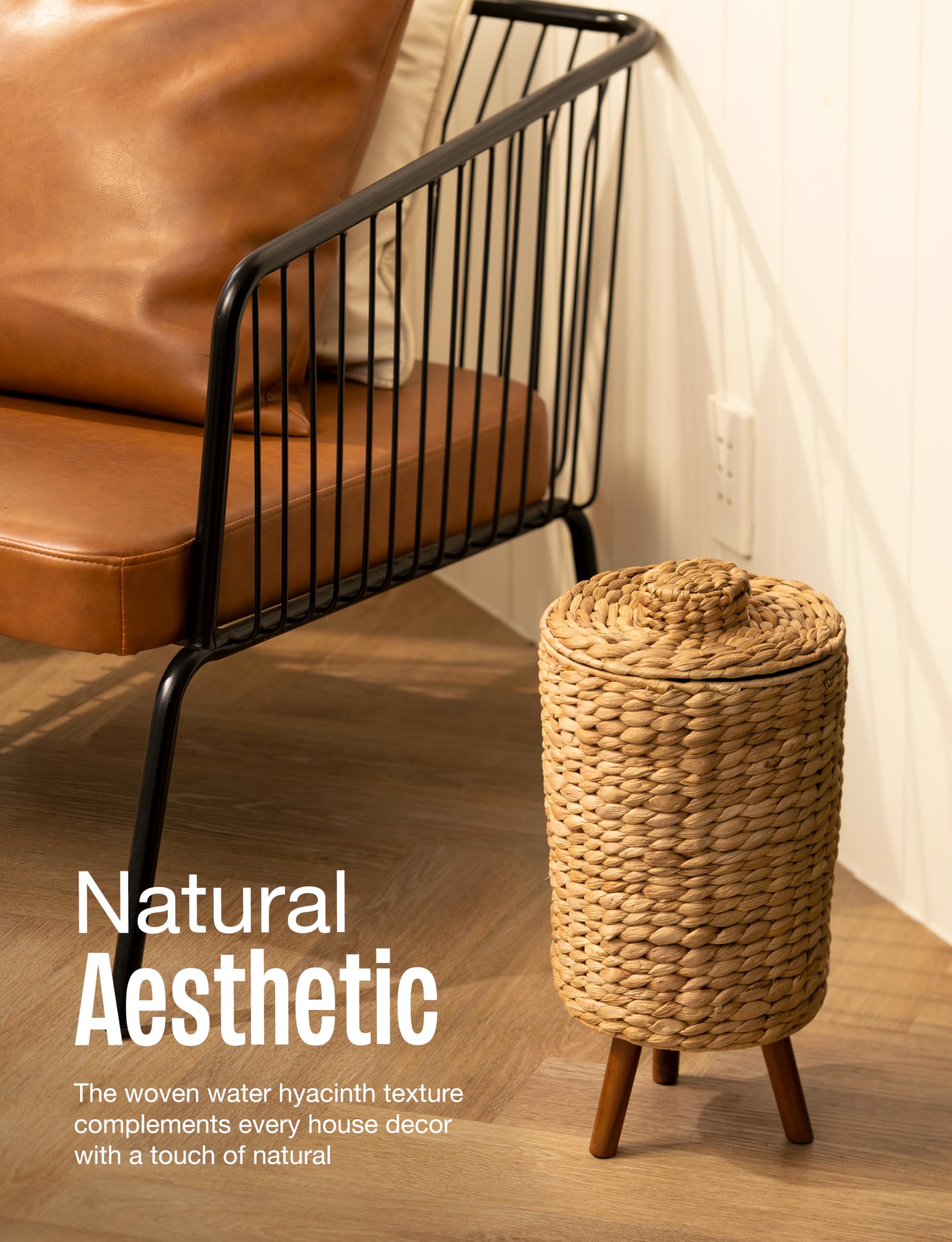 Tidita lightweight wicker waste basket suitable for small spaces