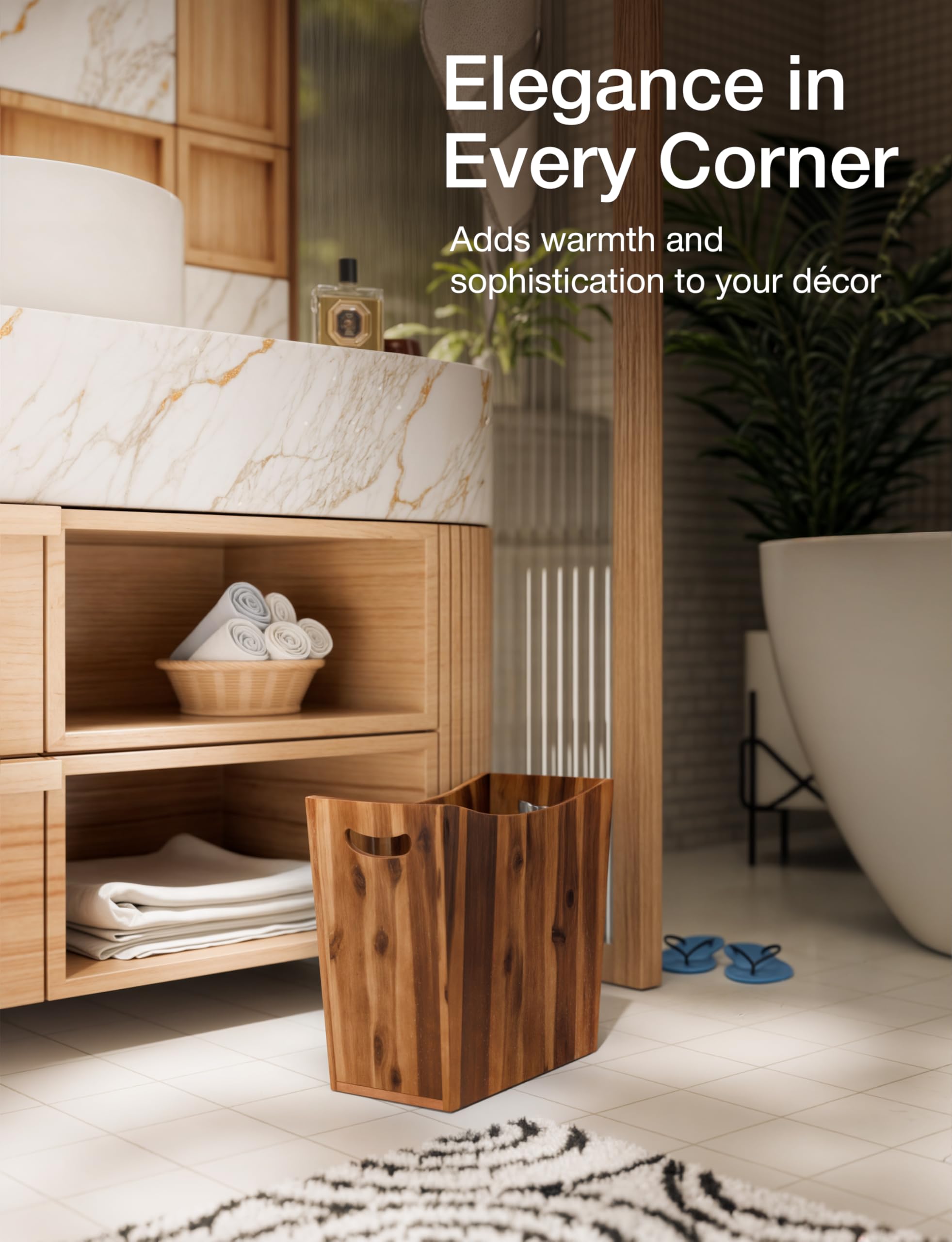 Tidita spa-ready decor bin blends with bathrooms, bedrooms, and kitchens.