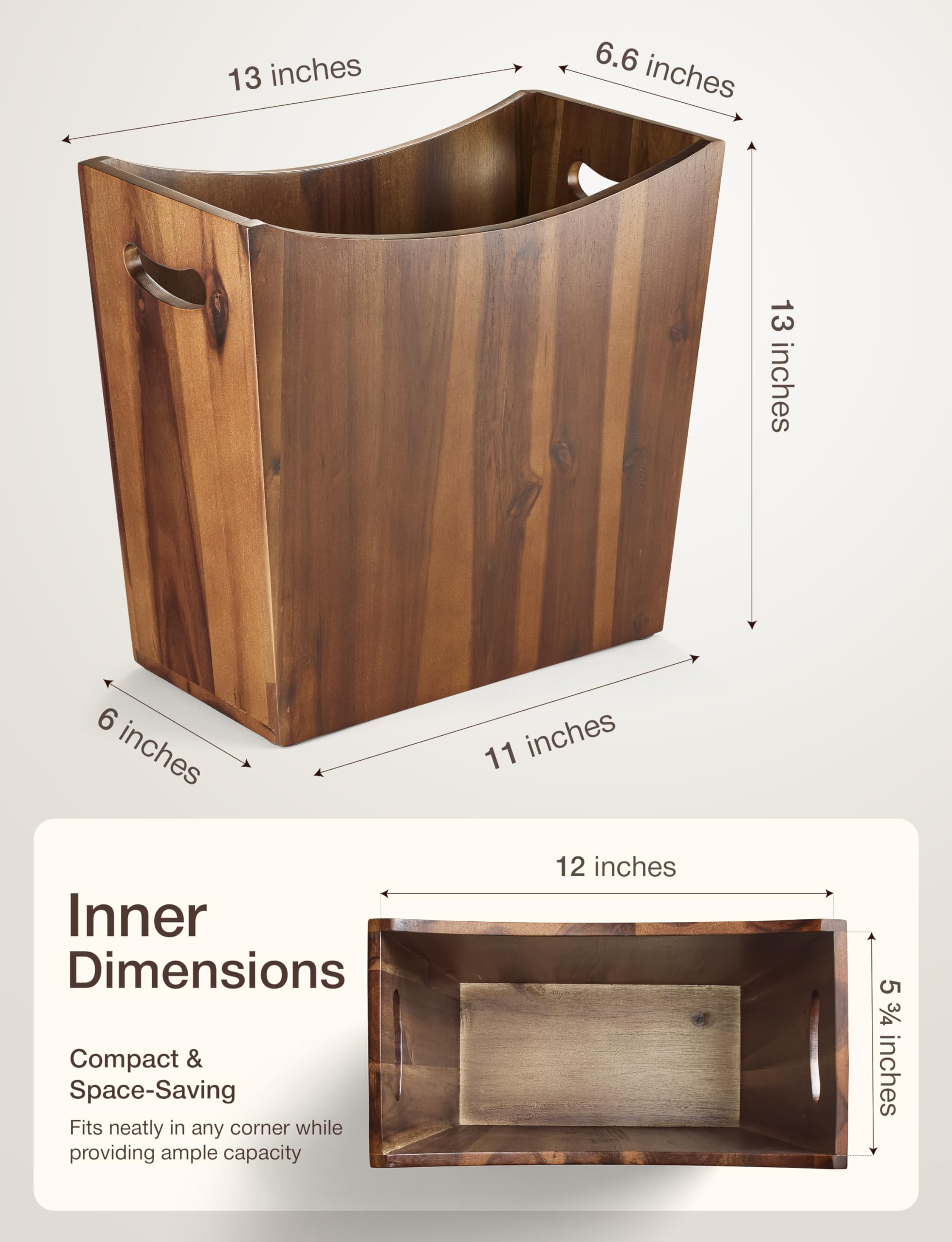 Tidita walnut finish rectangular bin offers warm, elegant storage for any room.