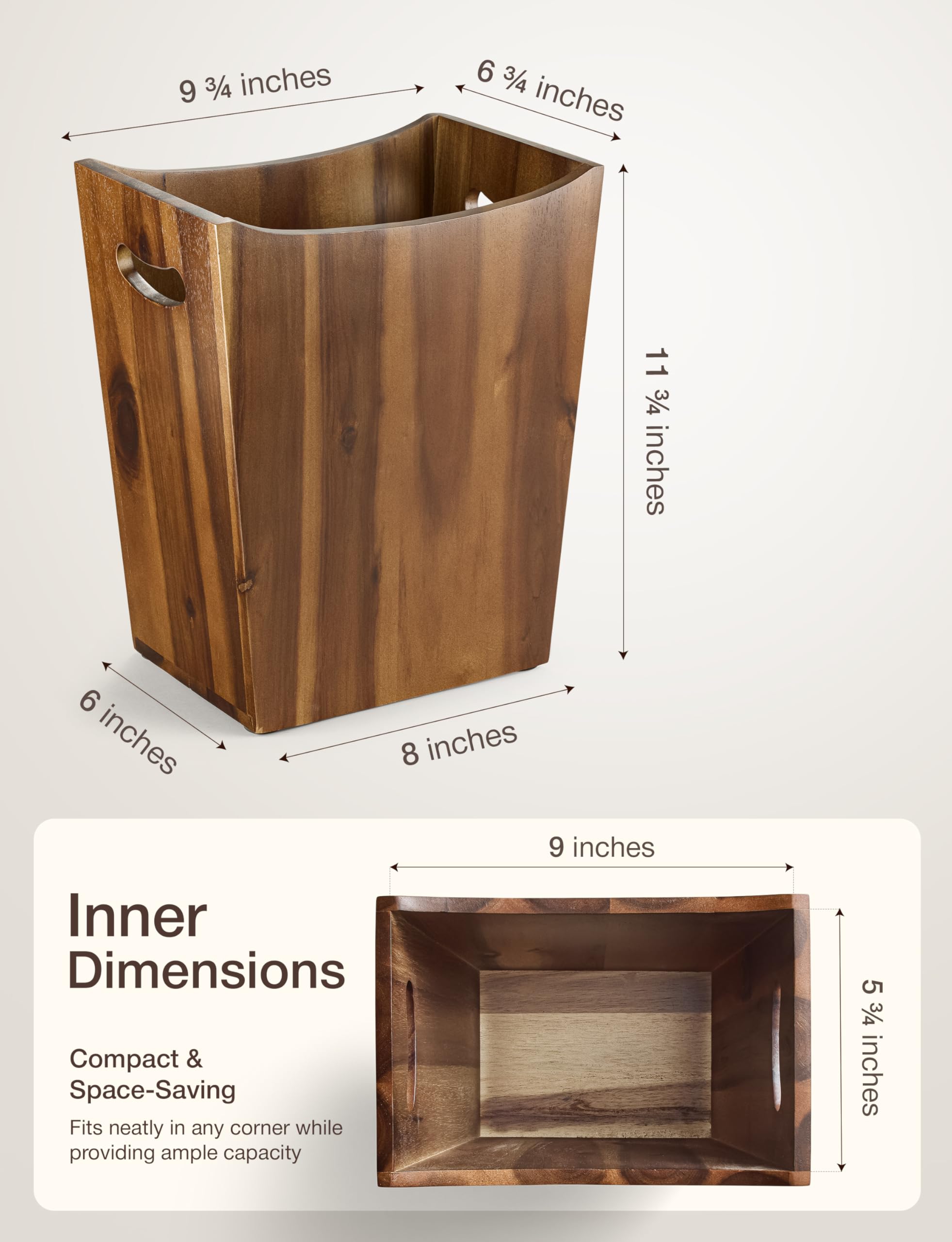 Tidita walnut finish waste bin adds warmth to any room while keeping it tidy
