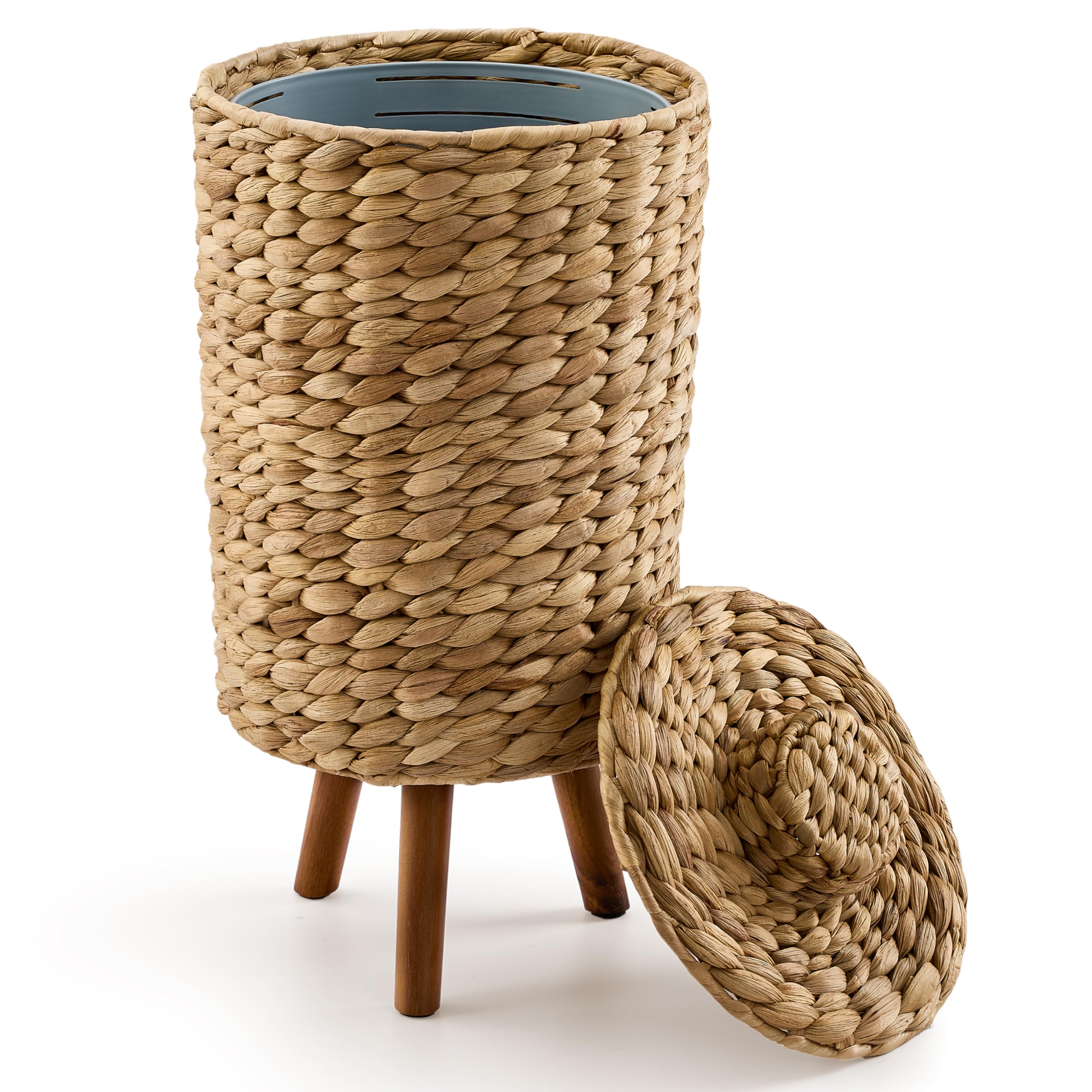 Tidita water hyacinth wicker trash can with lid for bathroom decor and odor control