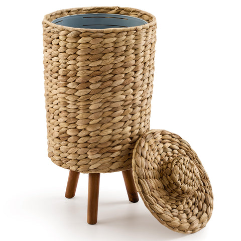 Tidita water hyacinth wicker trash can with lid for bathroom decor and odor control