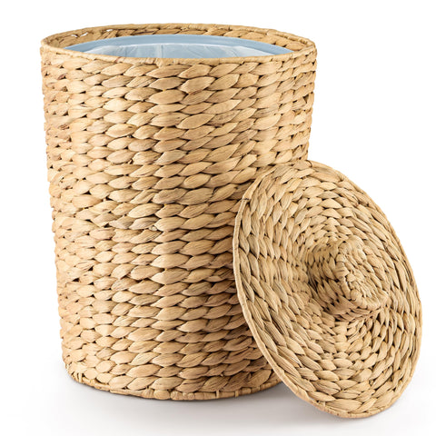 Tidita wicker trash basket with lid adds chic storage for bathrooms.