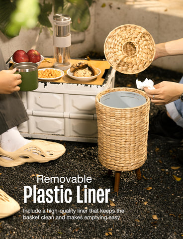 Tidita wicker trash can showing simple leg assembly