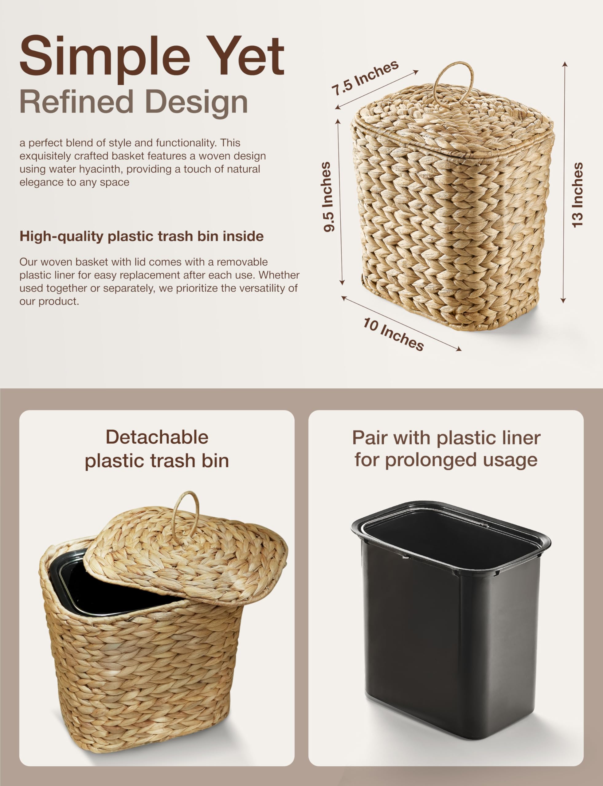 Tidita wicker trash can with hidden liner for easy cleaning and odor control.