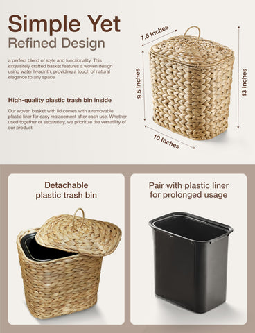 Tidita wicker trash can with hidden liner for easy cleaning and odor control.