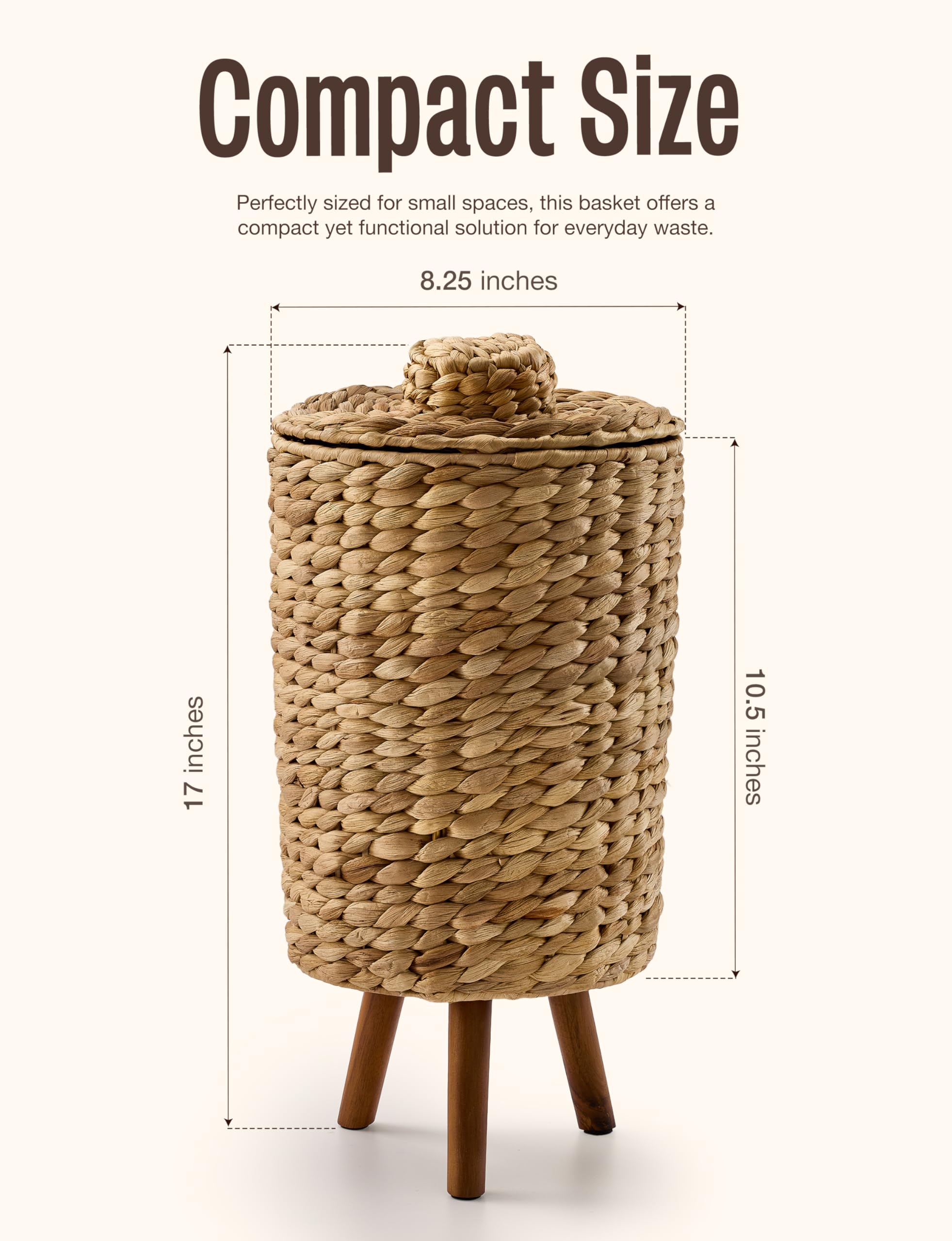 Tidita wicker trash can with elevated wooden legs for stability