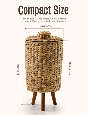 Tidita wicker trash can with elevated wooden legs for stability